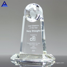 Human Metal Trophy with Man Glass Blue World Earth Crystal Award Globe